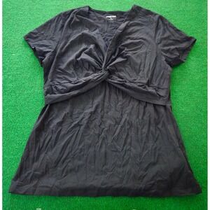 Lands End Black V Neck‎ Twisted Front Short Sleeve Top Women's Size M